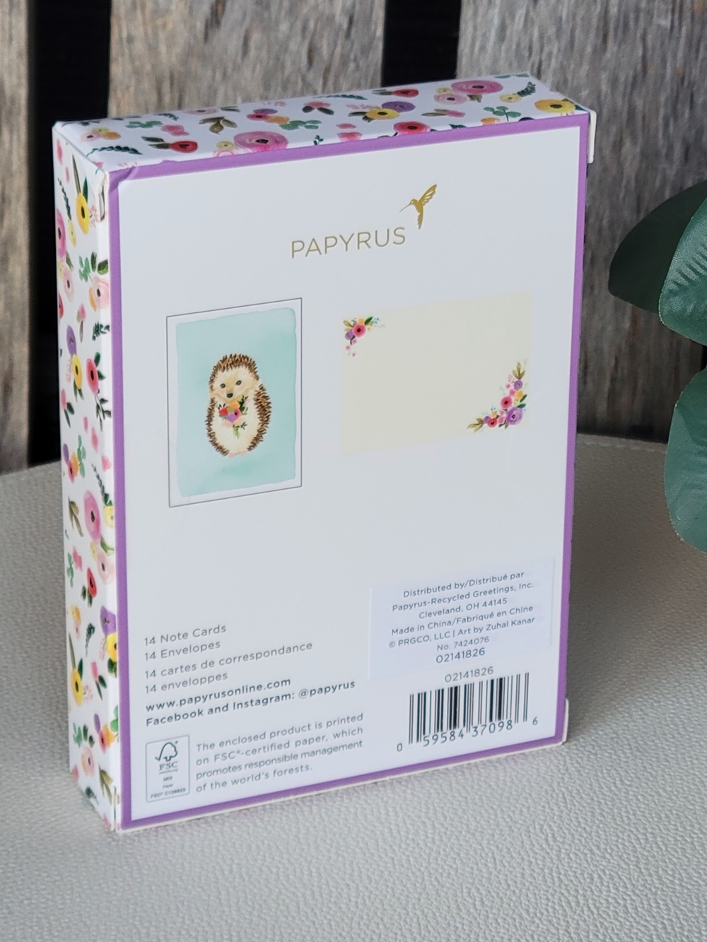 Hedgehog Note Card Set with Floral Bouquet- Papyrus Pale Blue - Picture 4 of 5